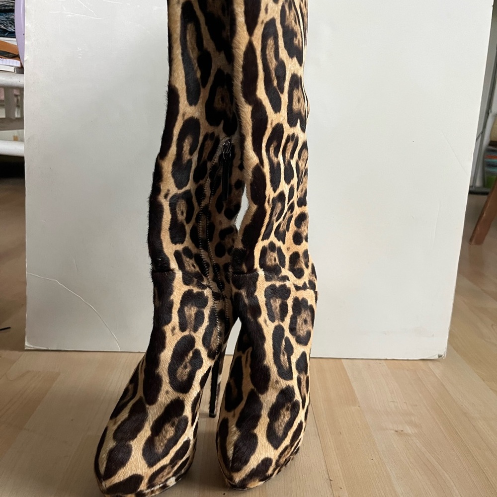 Vintage Giuseppe Zanotti Pony Hair Leopard High Boots 38 NWT